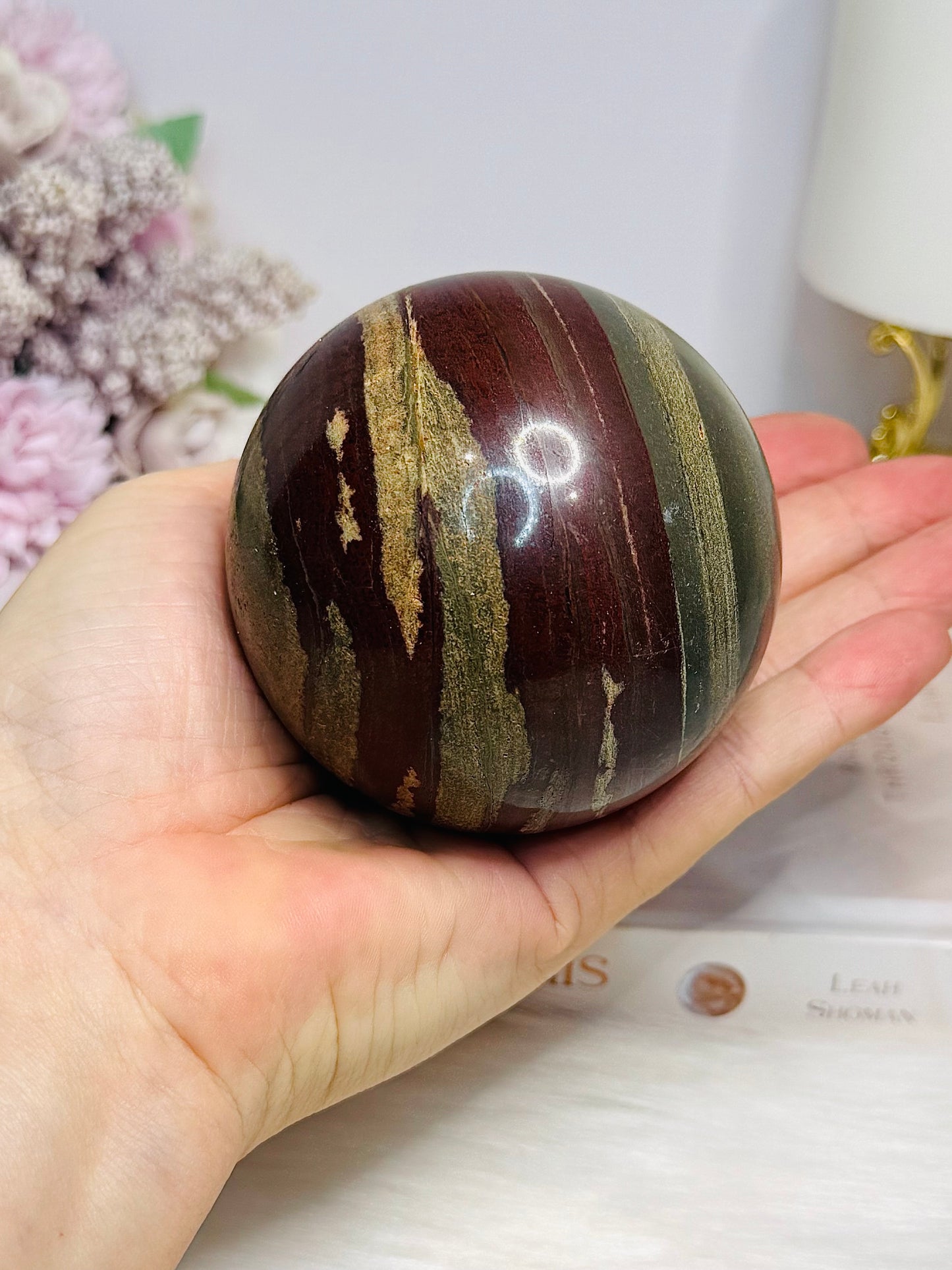 Large Zebra Rock Sphere on Stand 546g