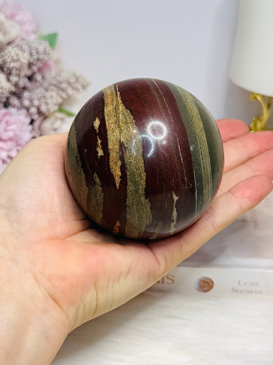 Large Zebra Rock Sphere on Stand 546g