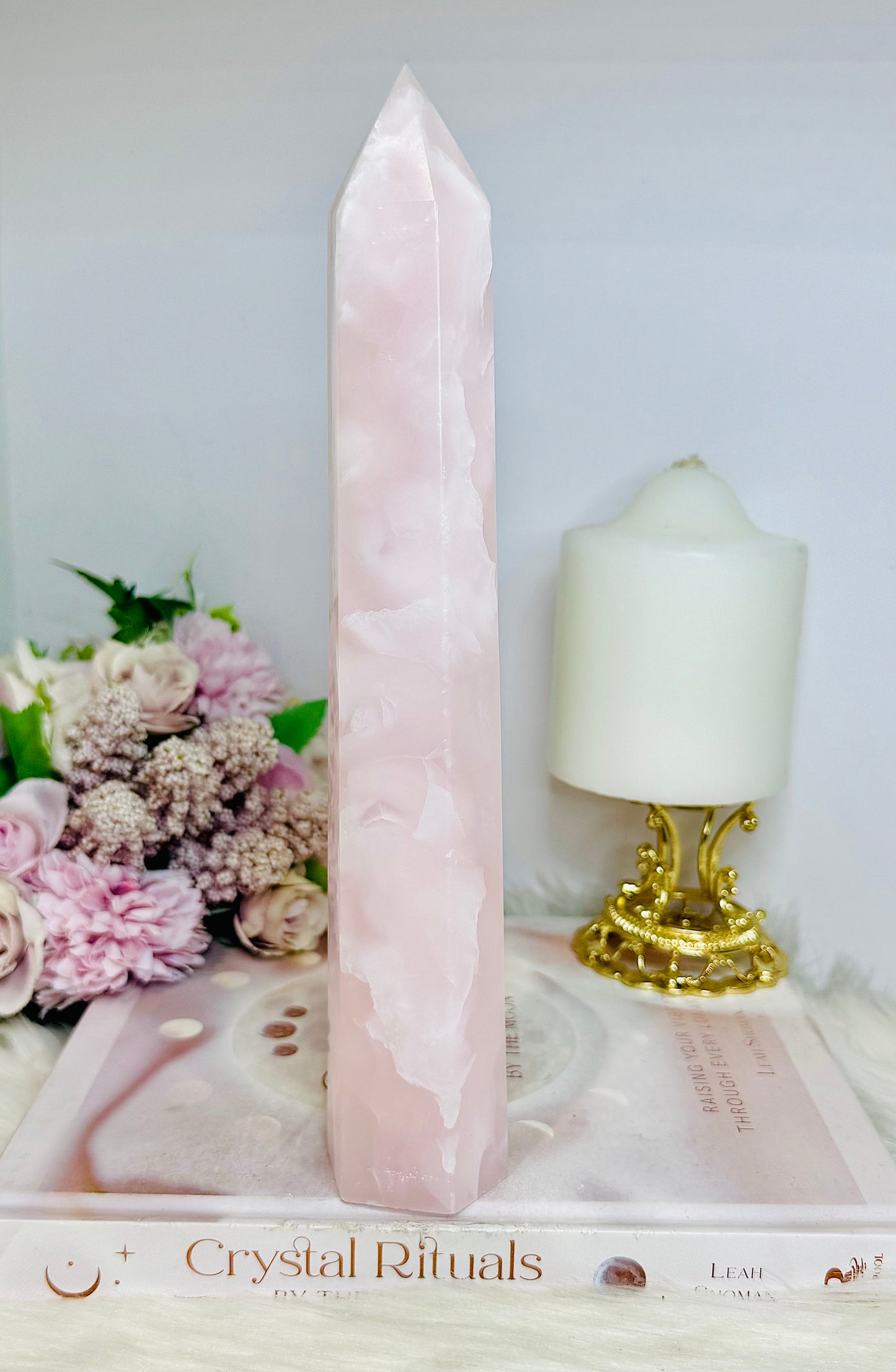 UV Reactive Pink Mangano Calcite Tower | Generator 24cm