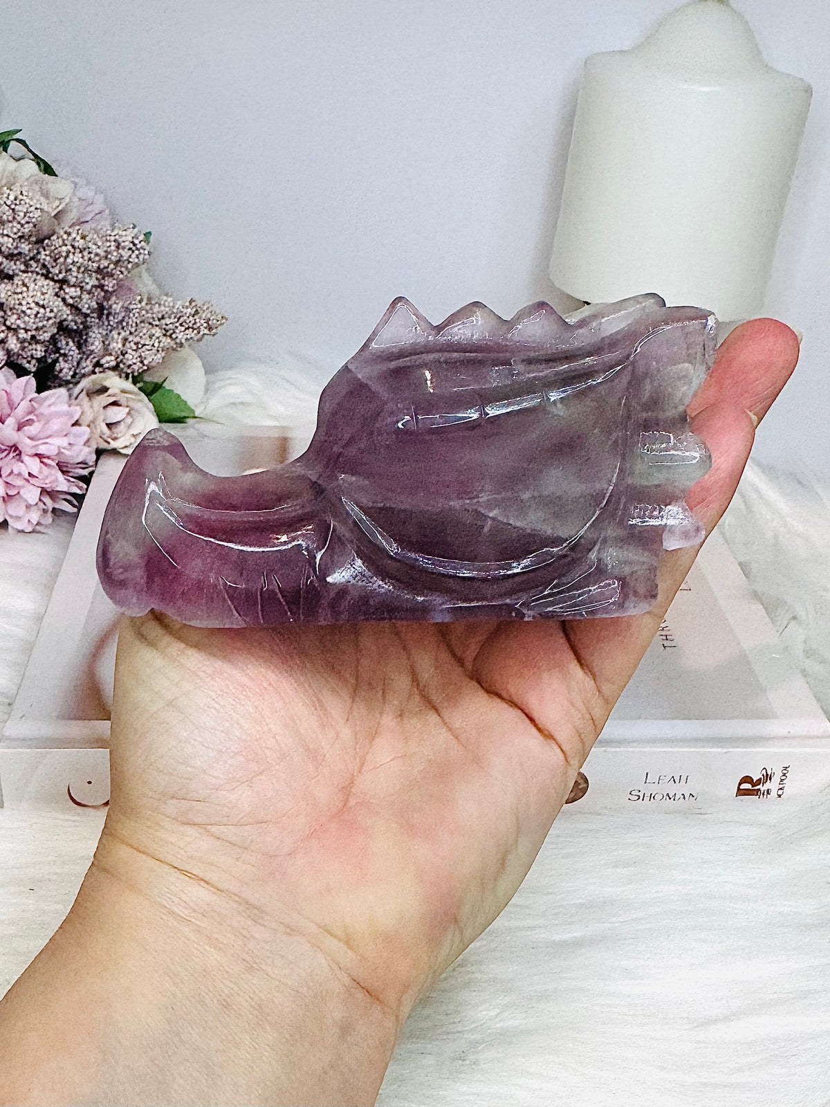 Purple Fluorite Carved Dragon 11cm 394g