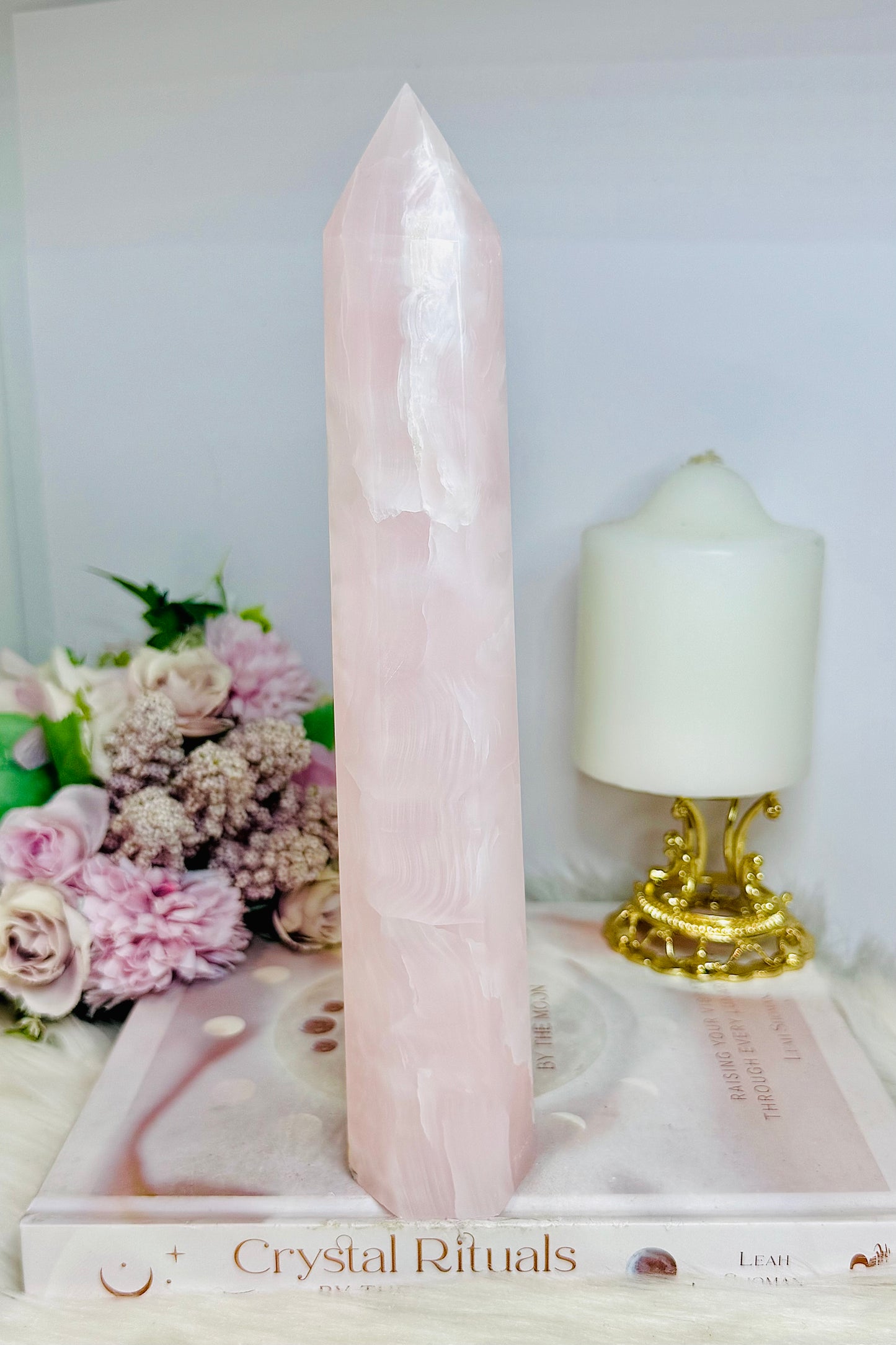 UV Reactive Pink Mangano Calcite Tower | Generator 24cm