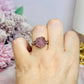 Purple Fluorite Rose Carved Adjustable Ring in Gift Bag