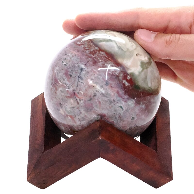 Large Ocean Jasper Sphere On Timber Stand 1.2KG
