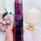 Fabulous Large 20cm Stunning Purple Fluorite Tower with Rainbows (the tower has a slight tilt)