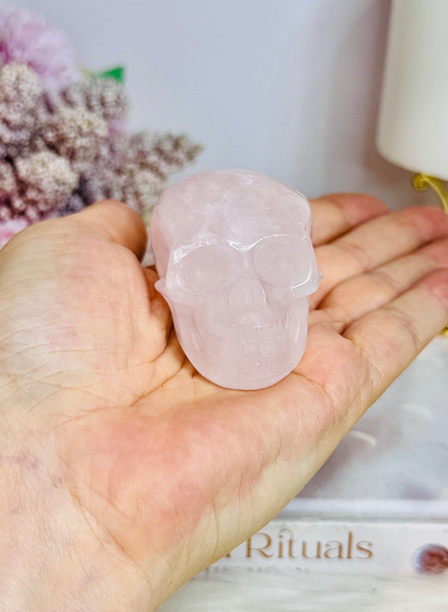 Rose Quartz Carved Skull 5.5cm (slight scratching under right eye)