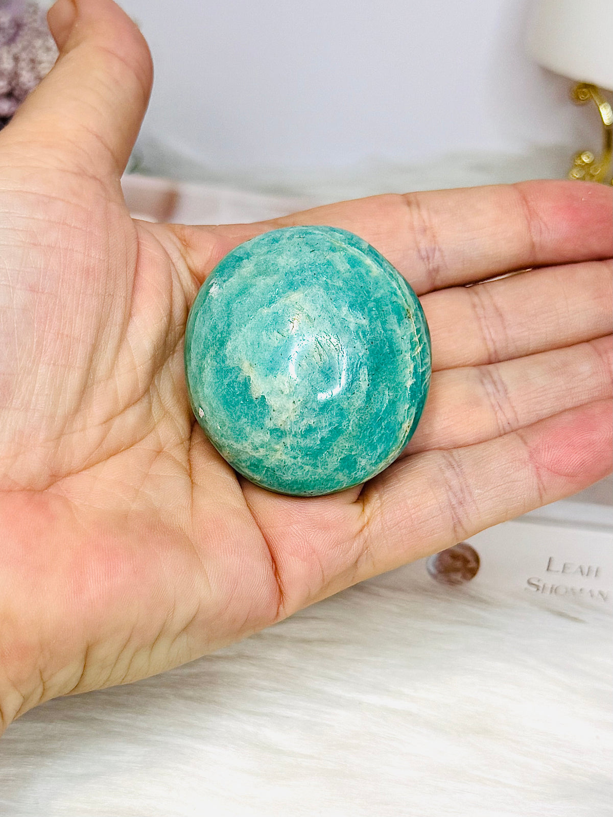 Amazonite Palm Stone (stand is display only)