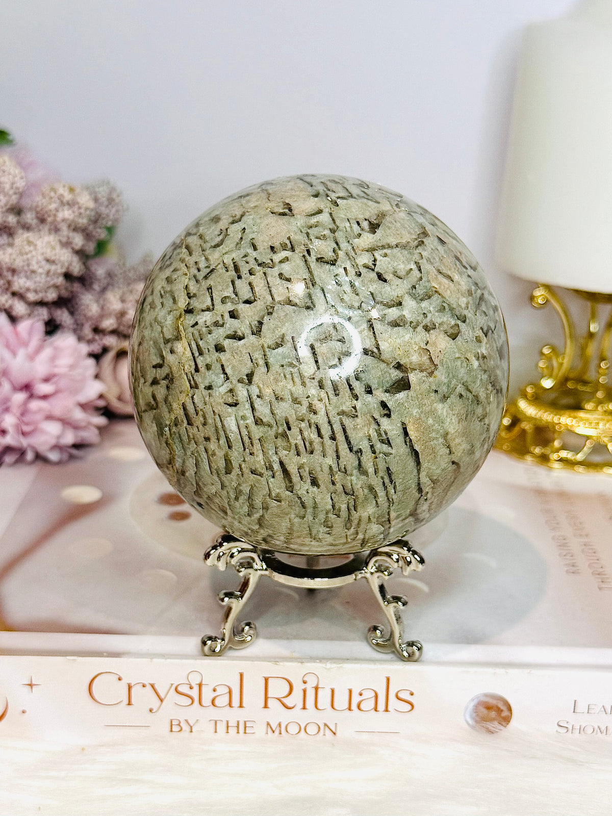 Large Graphic Feldspa Flashy Sphere On Stand 840g