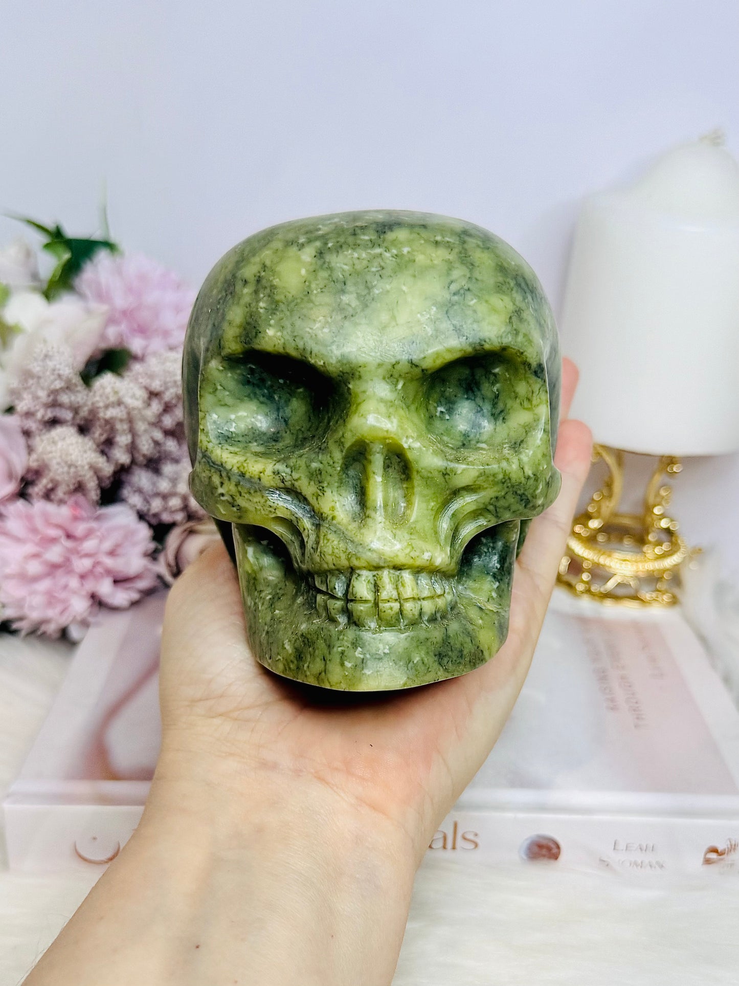 Huge Green Jade Carved Skull 1.25KG
