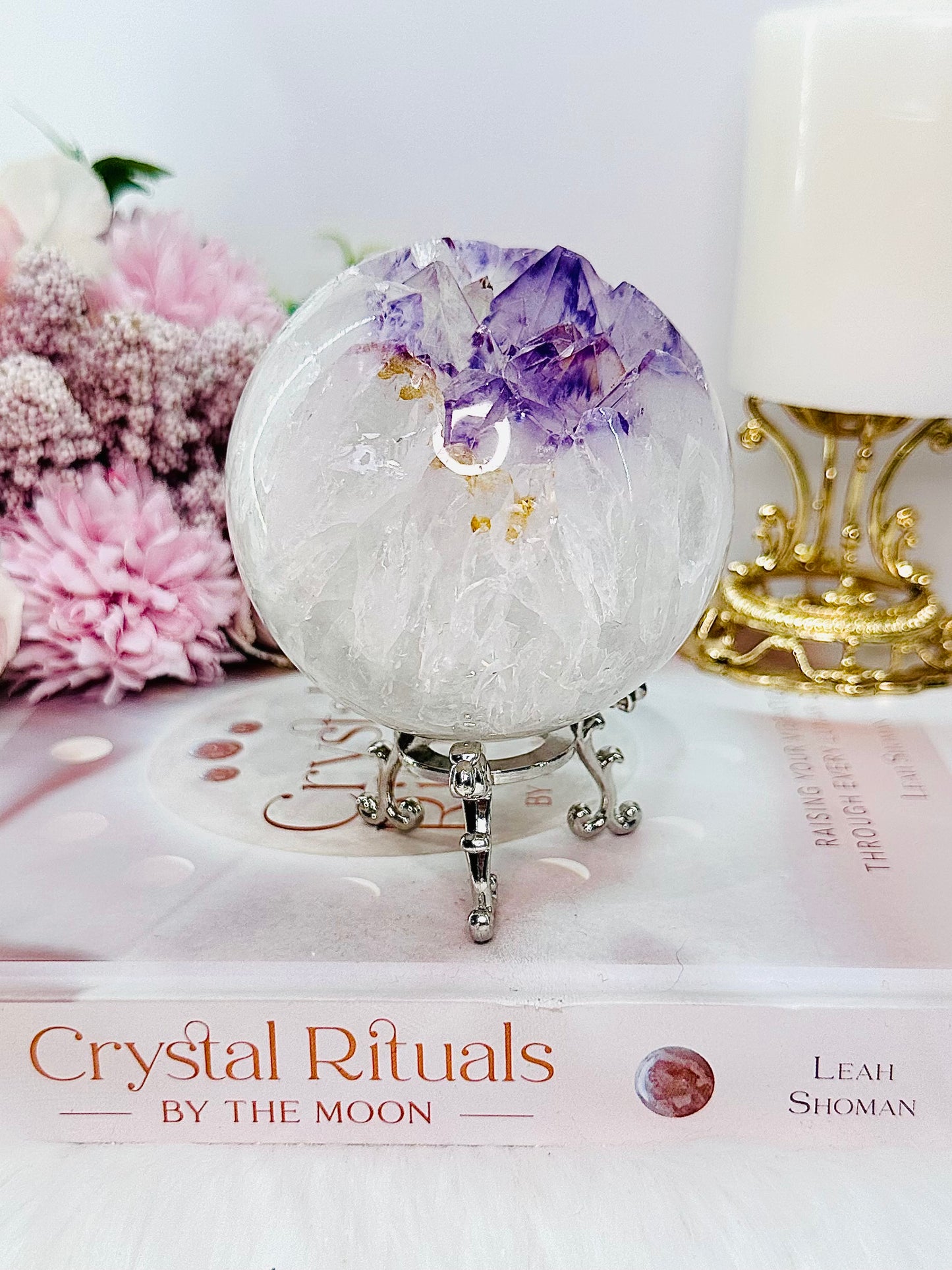 Absolutely Exquisite!!! Large Classy & Fabulous 654gram Druzy Amethyst Quartz Sphere On Stand With Rainbows ~ From Brazil ~ Note: Sphere has been discontinued as there is a slight chip on tip of druzy point