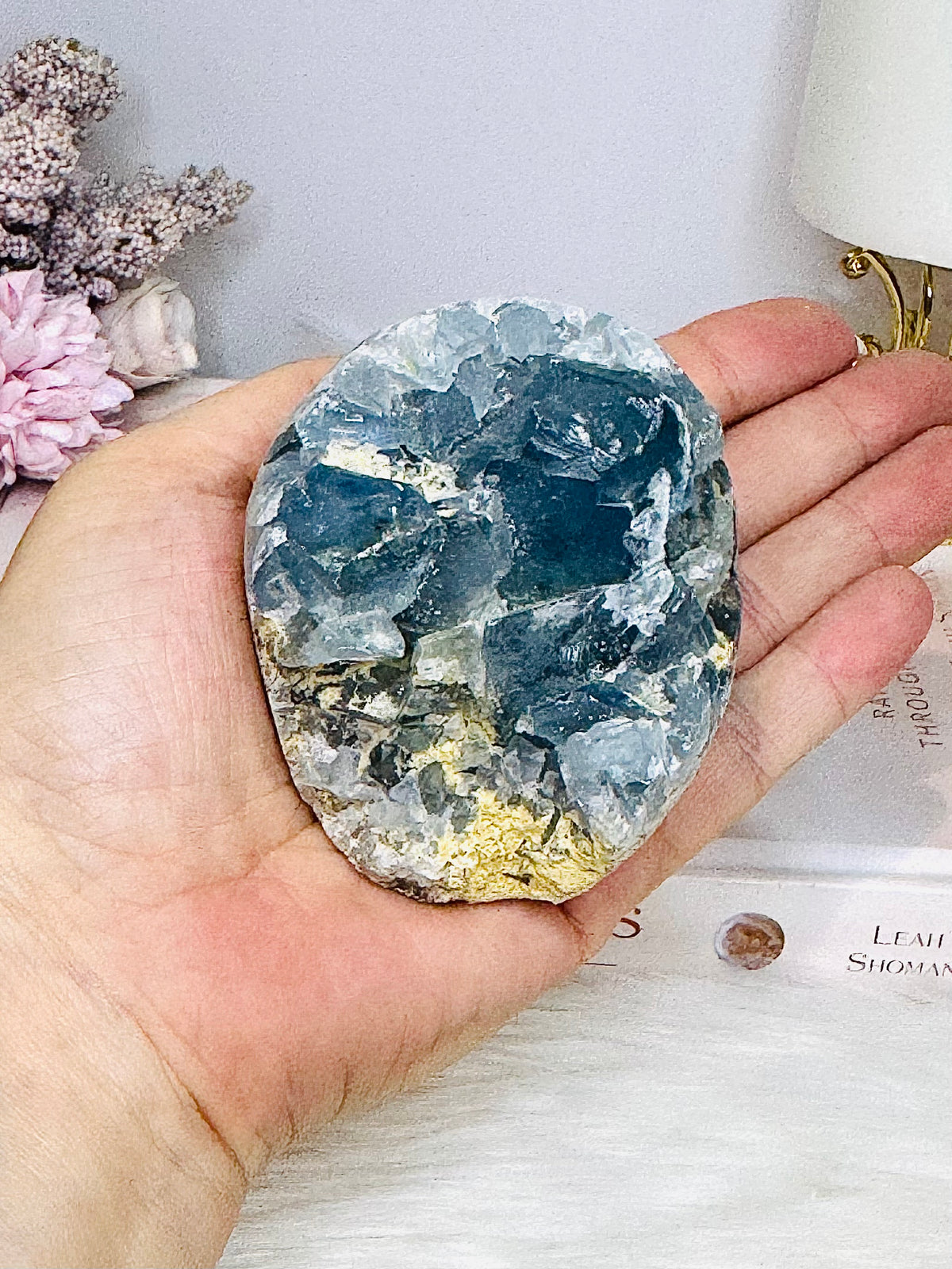 Blue Celestite Freeform Cluster On Stand 510g