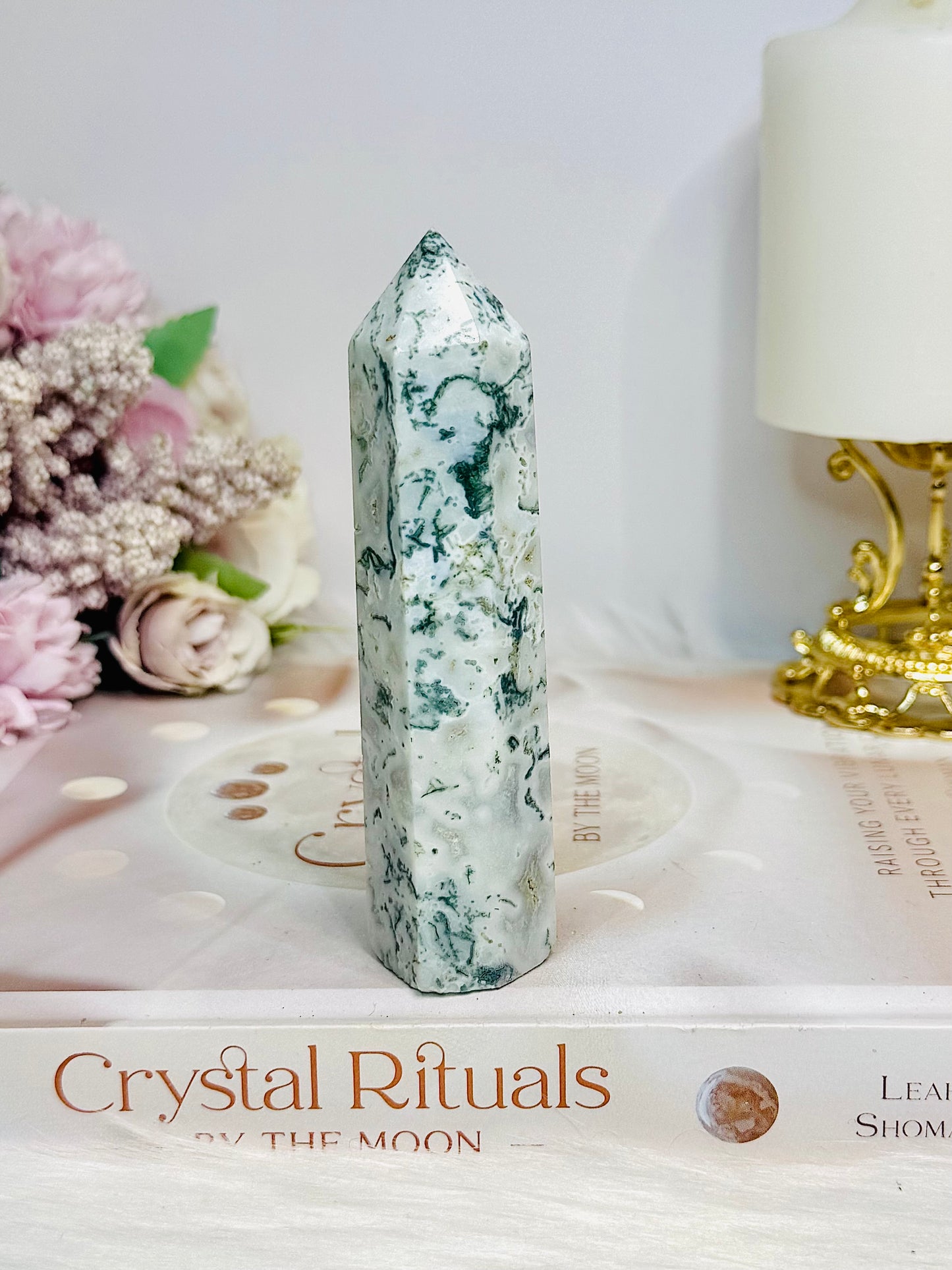 Moss Agate Tower 10.5cm