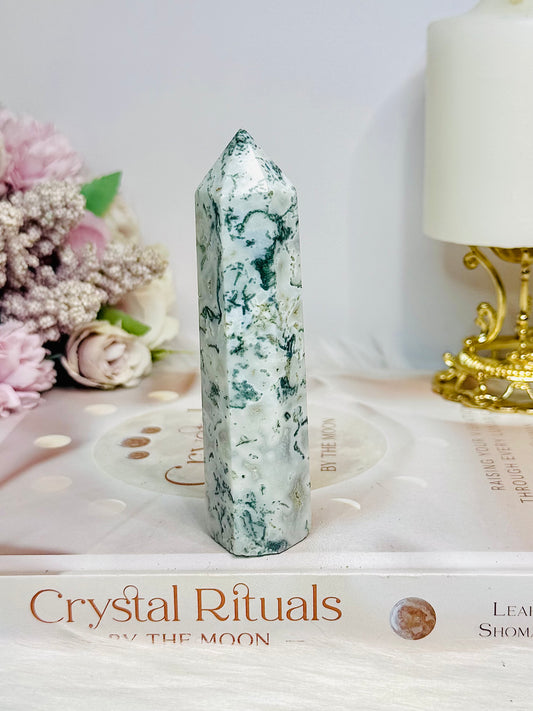 Moss Agate Tower 10.5cm