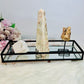 Pink Amethyst Gift Set ~ Black Mirror Tray 26cm, Large Pink Amethyst Obelisk Tower, Pink Amethyst Geode on Stand & Pink Amethyst Druzy Cube