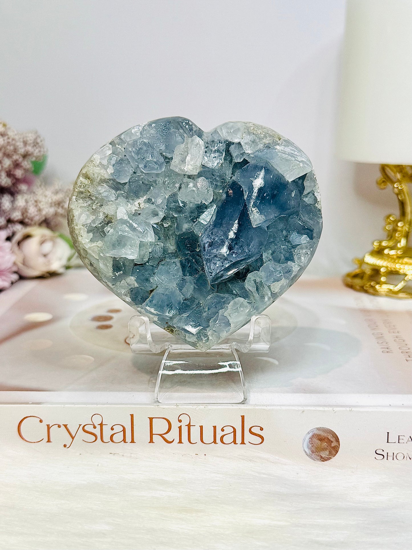 Blue Celestite Druzy Heart On Stand 443g