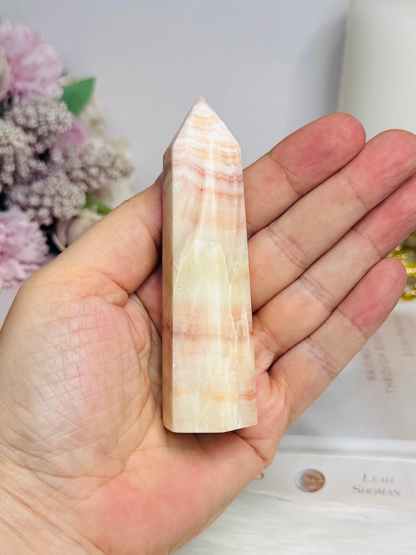 Pink Banded Calcite | Pork Stone Tower 9.5cm