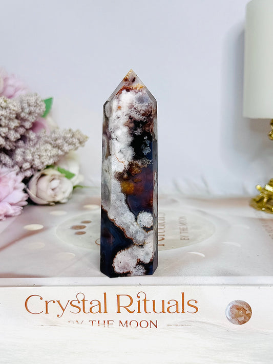 High Grade Blue Flower Agate Tower 9.5cm