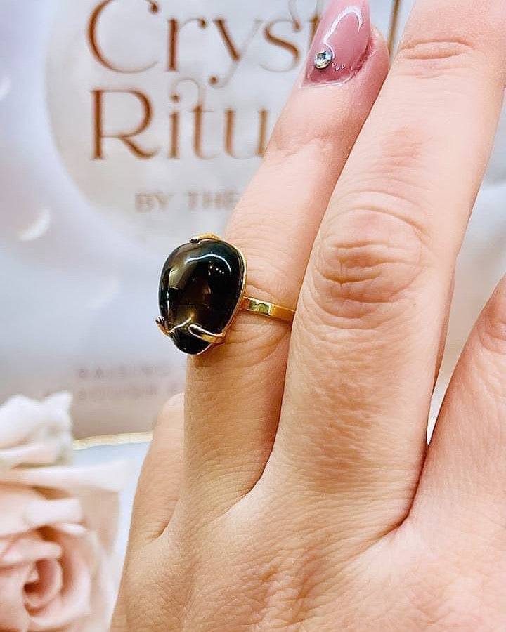 ⚜️ SALE ⚜️Gorgeous High Grade Smokey Quartz Adjustable Gold Plated Ring From Brazil In Gift Bag