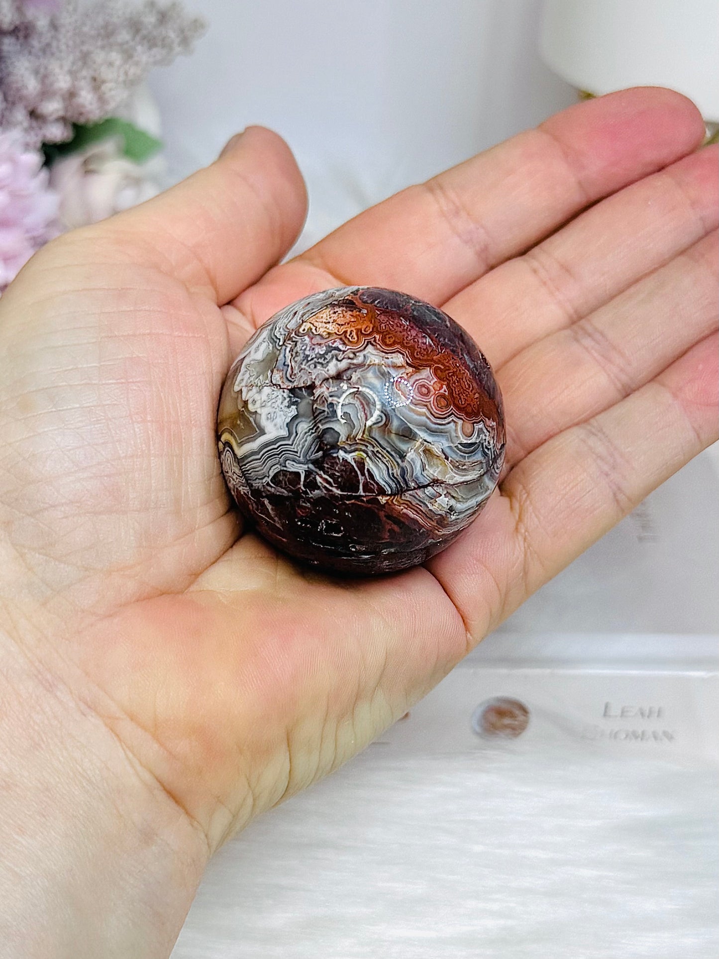 Mexican Lace Agate Sphere on Stand 109g