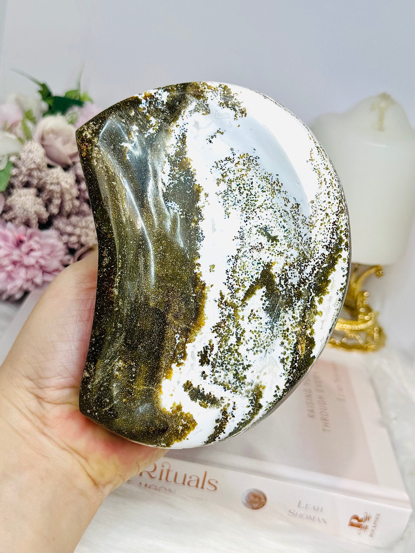 Large Chunky High Grade Ocean Jasper Moon Bowl 14cm 916g