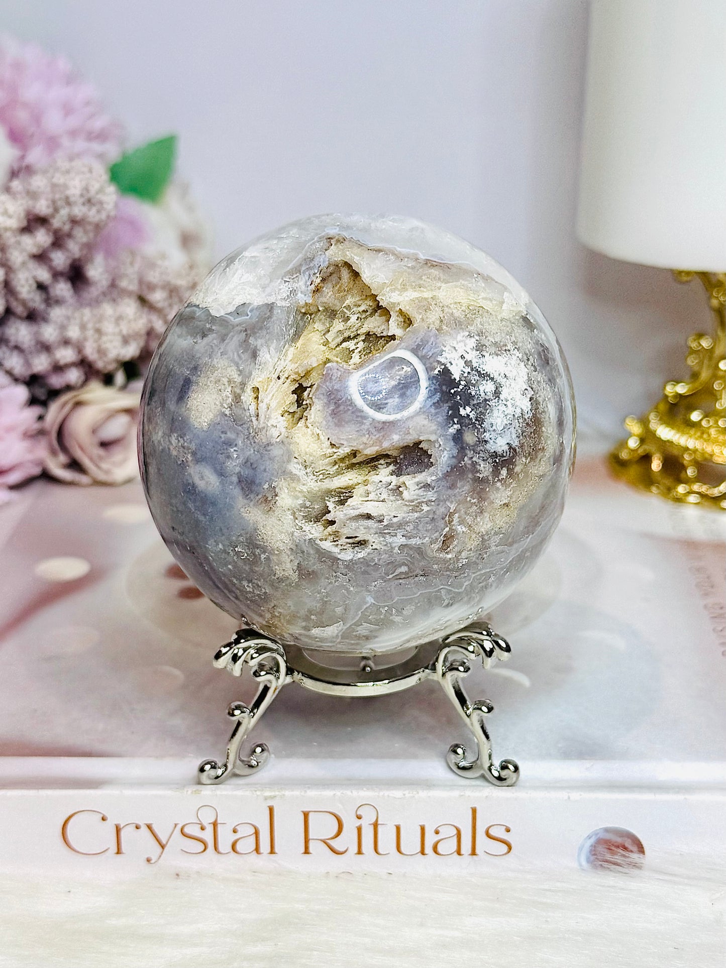 Large Druzy Agate Sphere on Stand 496g