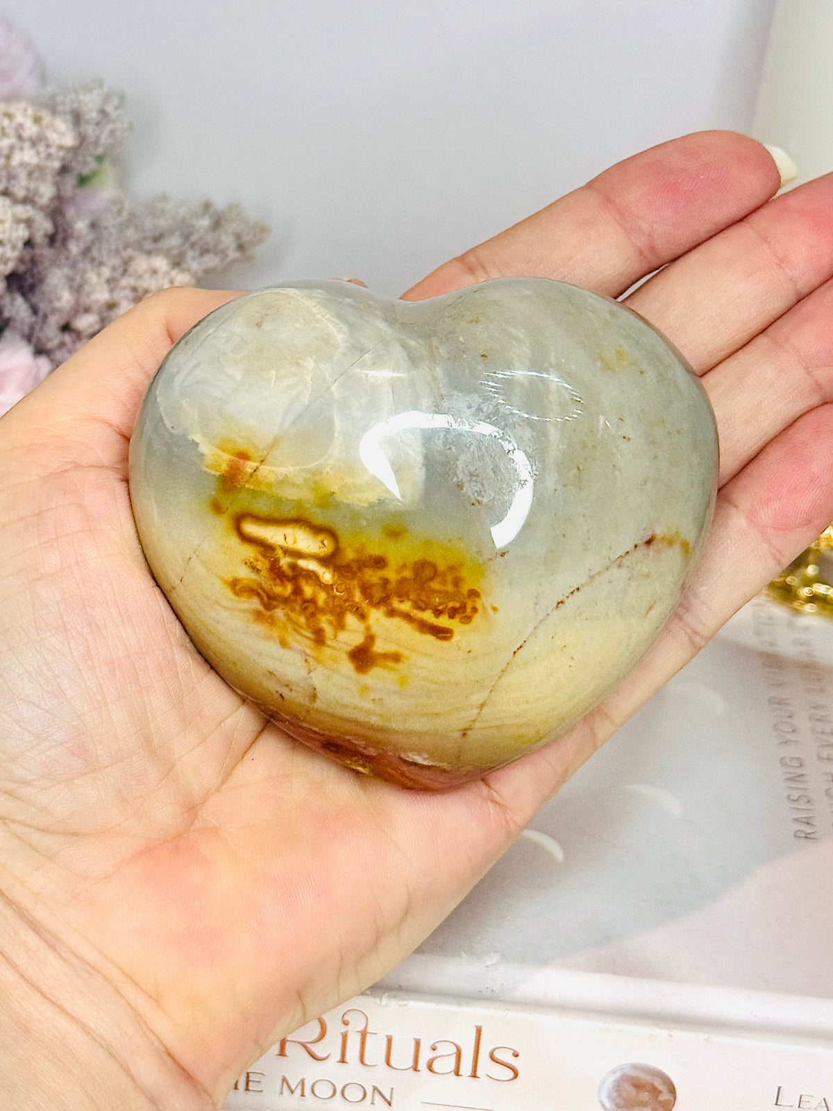 Polychrome Jasper Puffy Heart On Stand 8cm