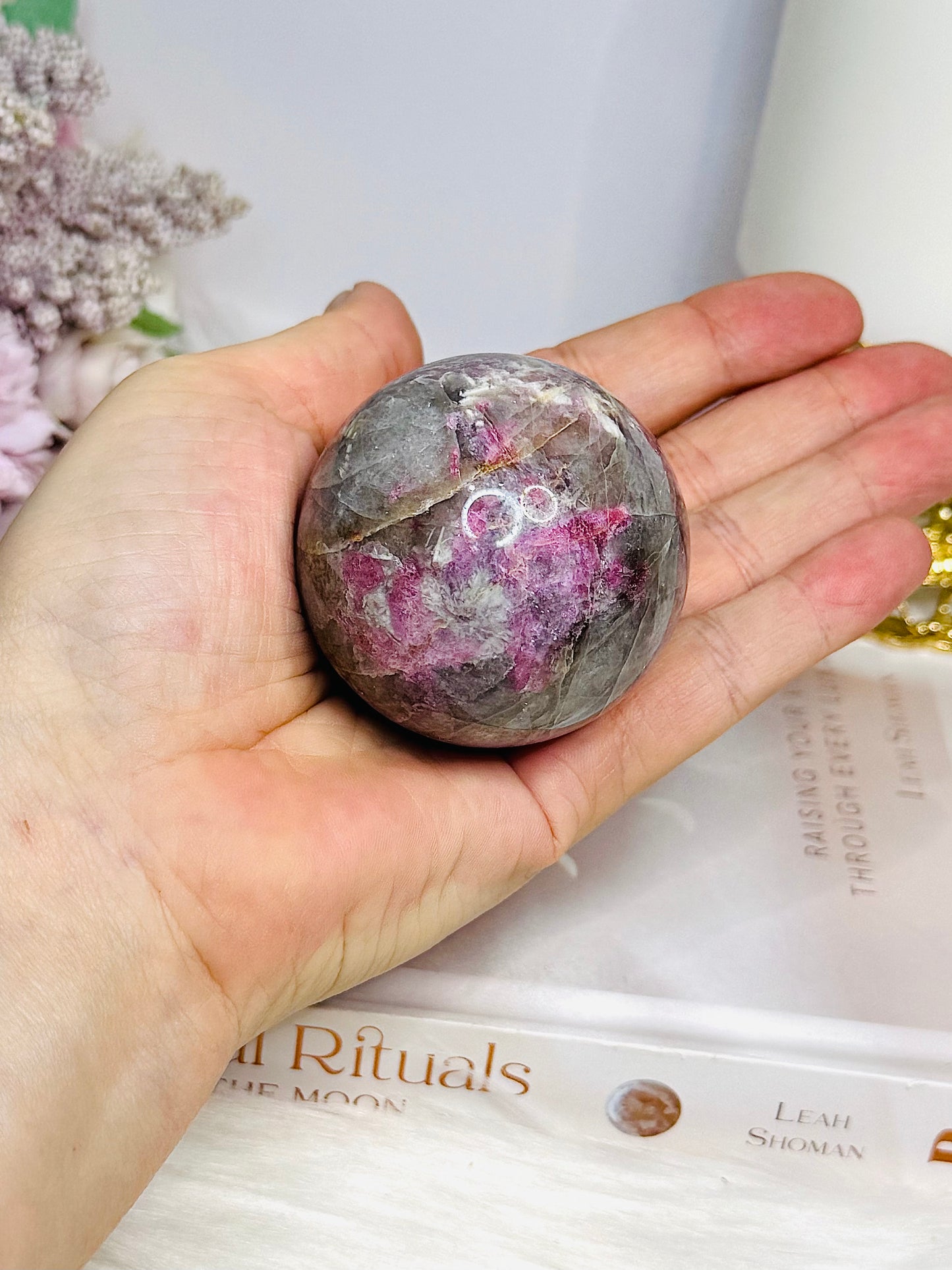 Pink Tourmaline Sphere on Stand 212g
