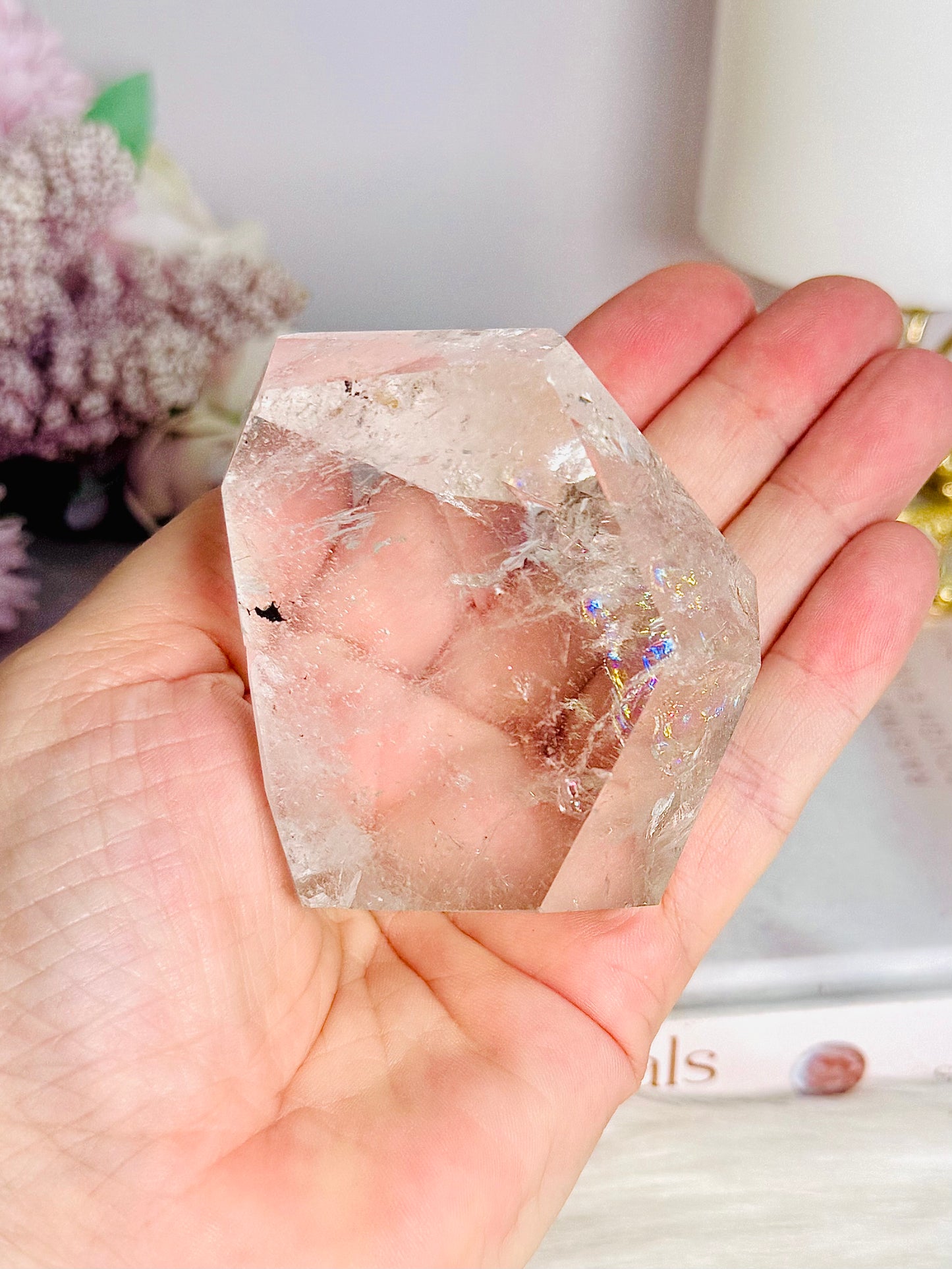 Clear Quartz Polished Freeform with Rainbows 229g