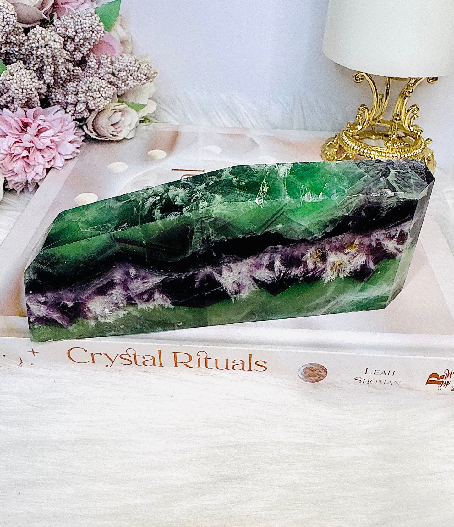 High Grade Rainbow Feather Fluorite Thick Slab 15cm