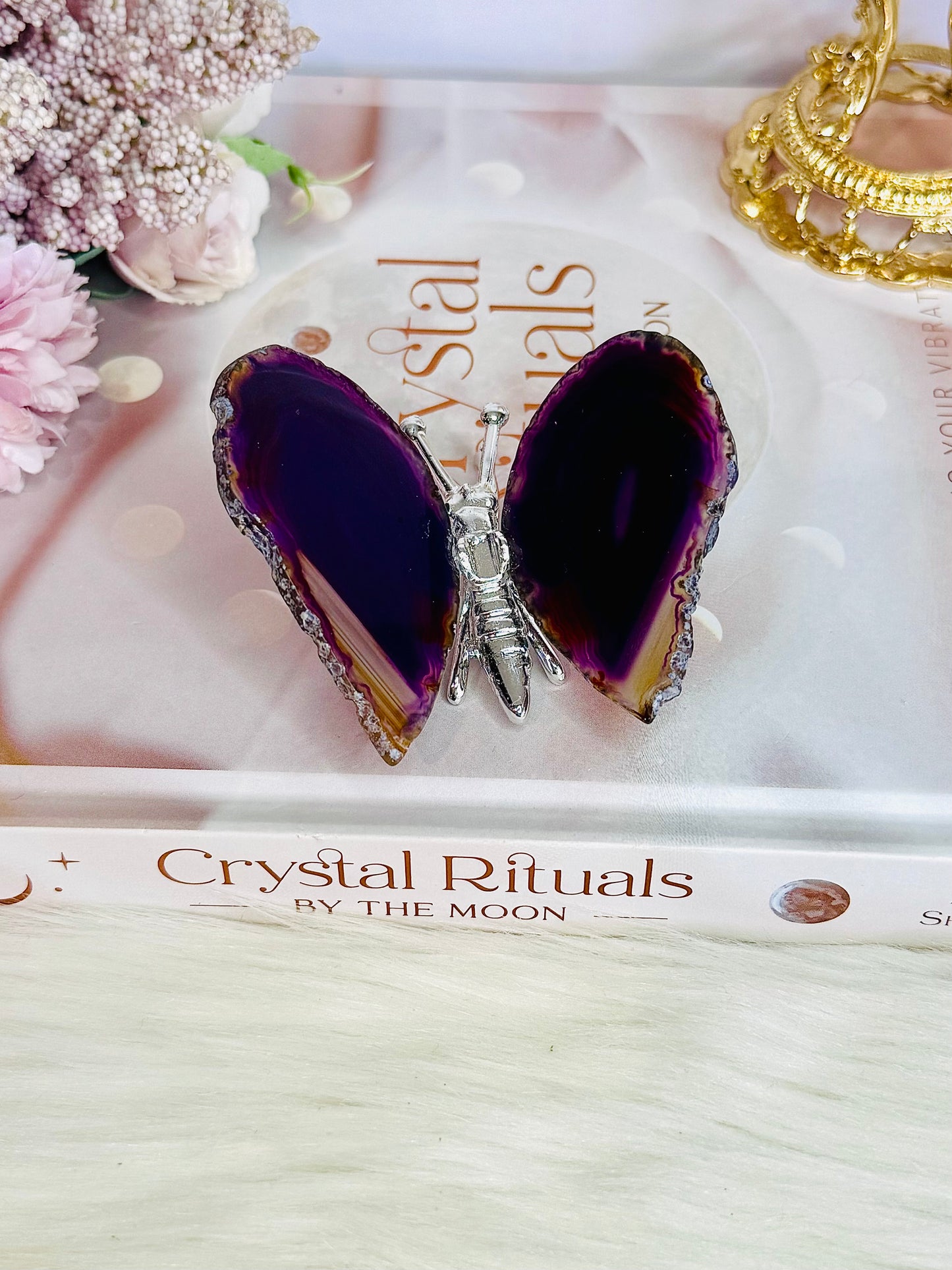 Beautiful Purple Agate Silver Butterfly