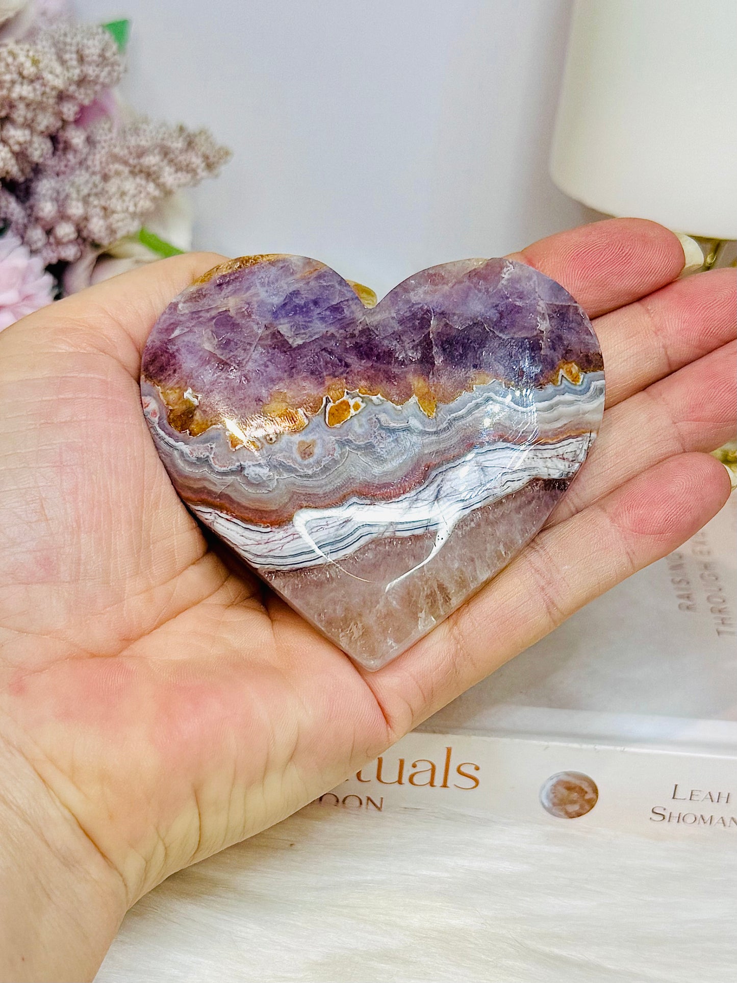 Crazy Lace Amethyst Heart on Stand