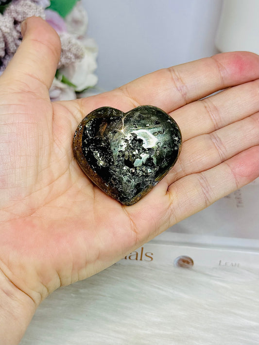 Druzy Pyrite Carved Heart 93g