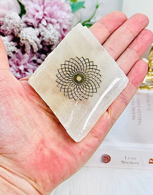 Beautiful Natural Selenite Slab with Gold Print