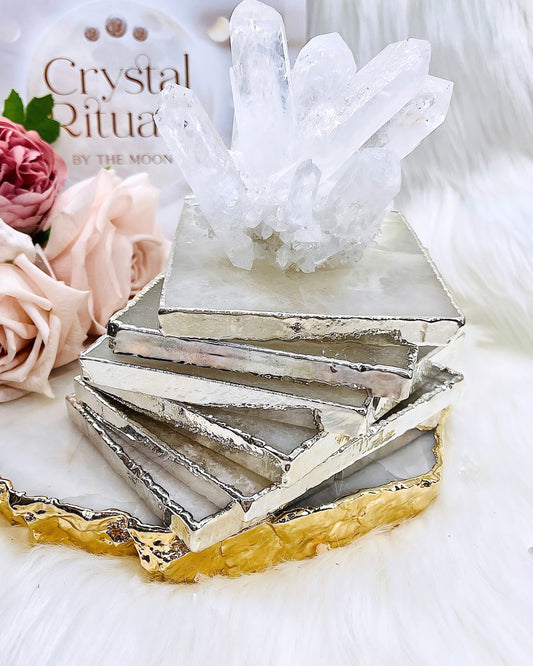 Classy & Fabulous Clear Quartz Silver Plated Slab | Coaster From Brazil $30 each