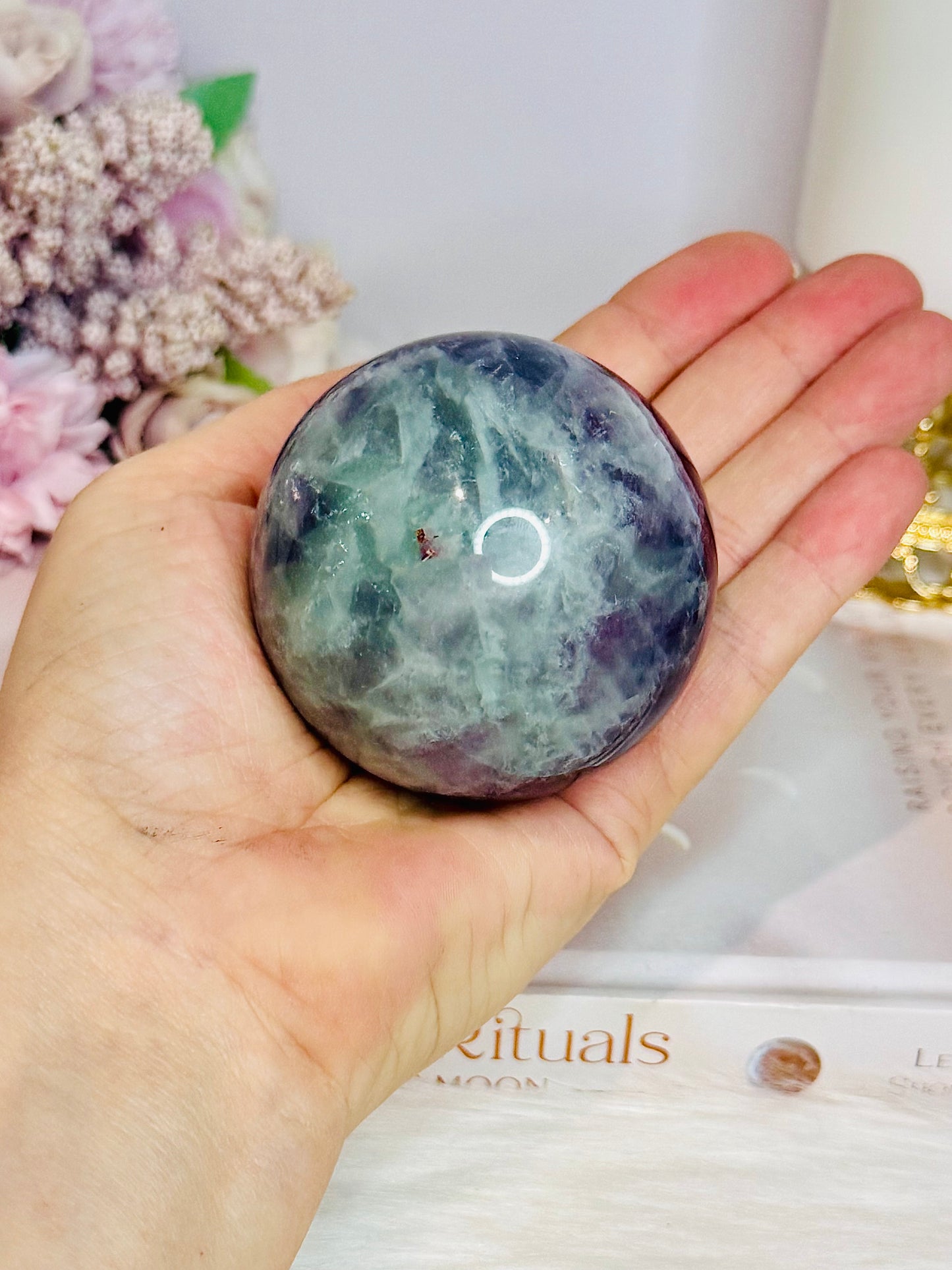Rainbow Fluorite Sphere on Light Stand 384g