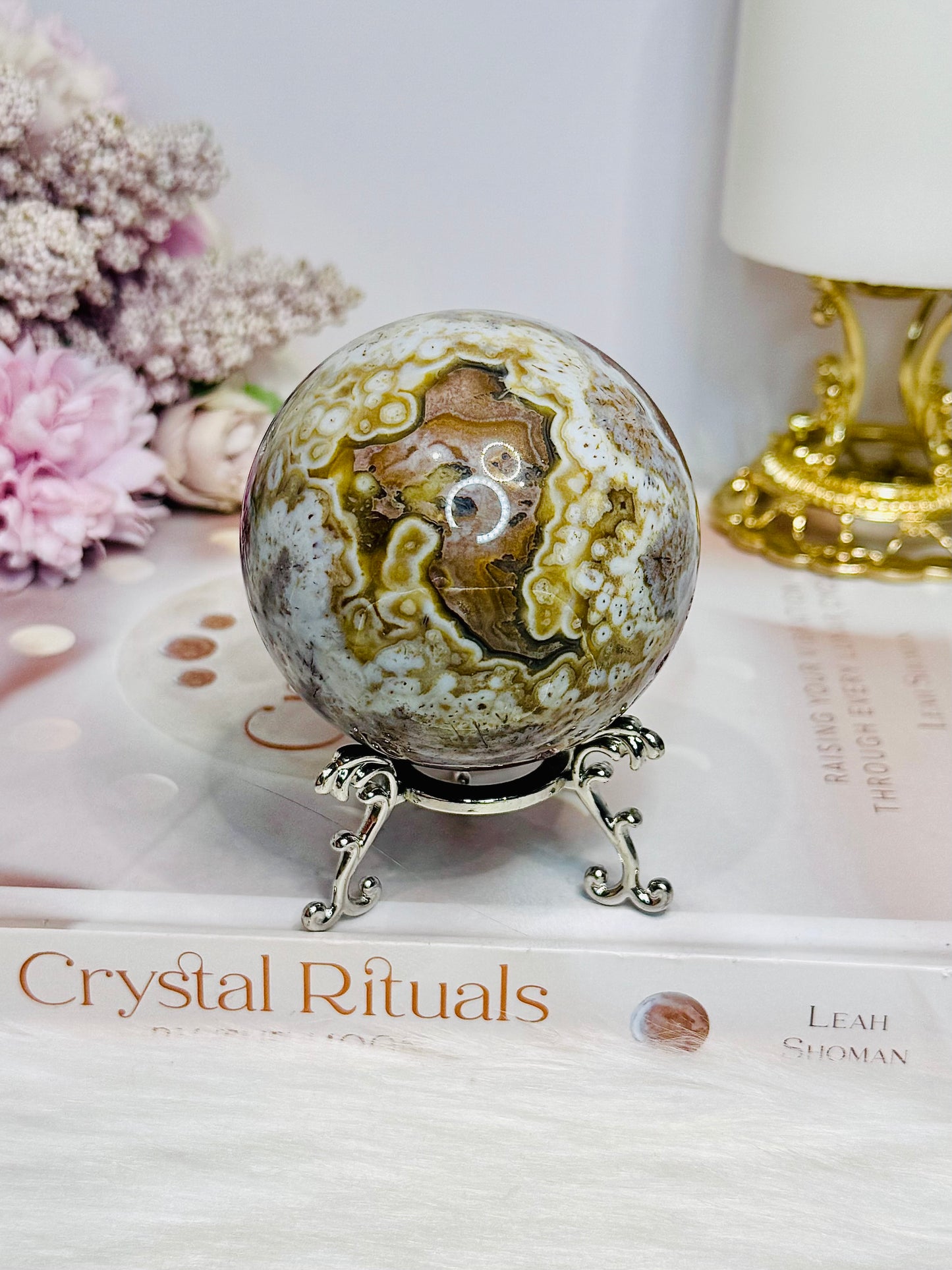 Large Mexican Lace Agate Sphere on Stand 368g
