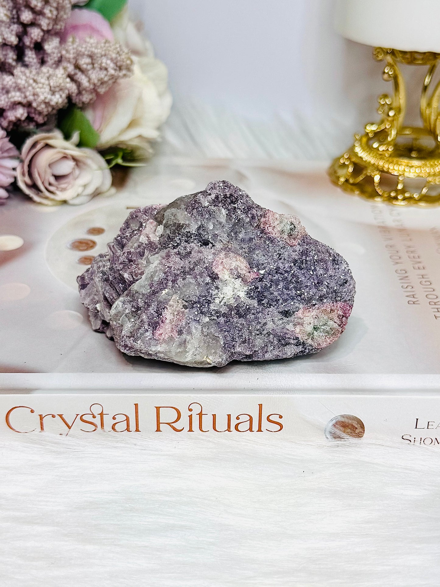 Natural Lepidolite with Pink Tourmaline Raw Specimen 8.5cm 245g