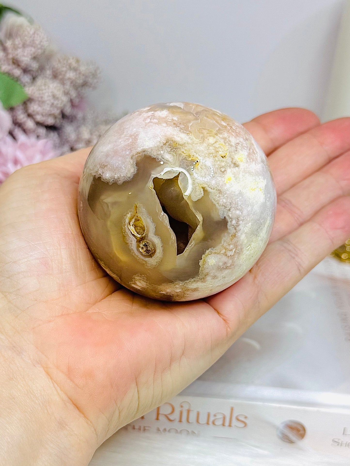 Druzy Flower Agate Sphere on Stand 301g