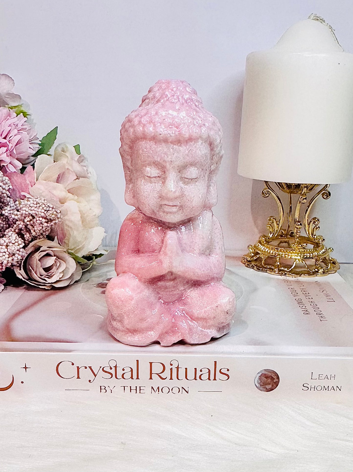 Large Chunky 11.5cm Pink Opal Carved Buddha