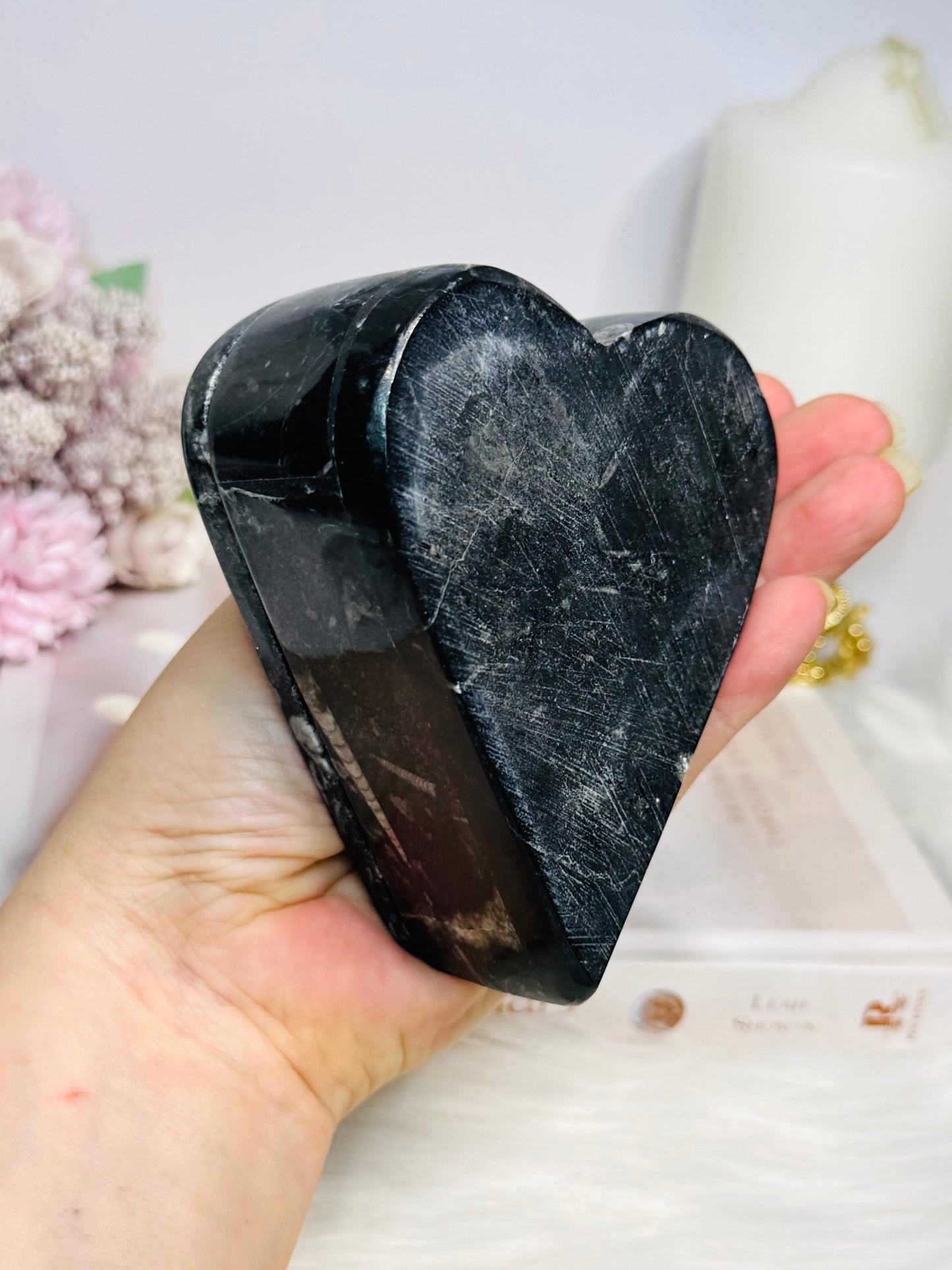 Ancient Fossil Orthoceras Heart Ammonite Jewellery Box 10cm 401g