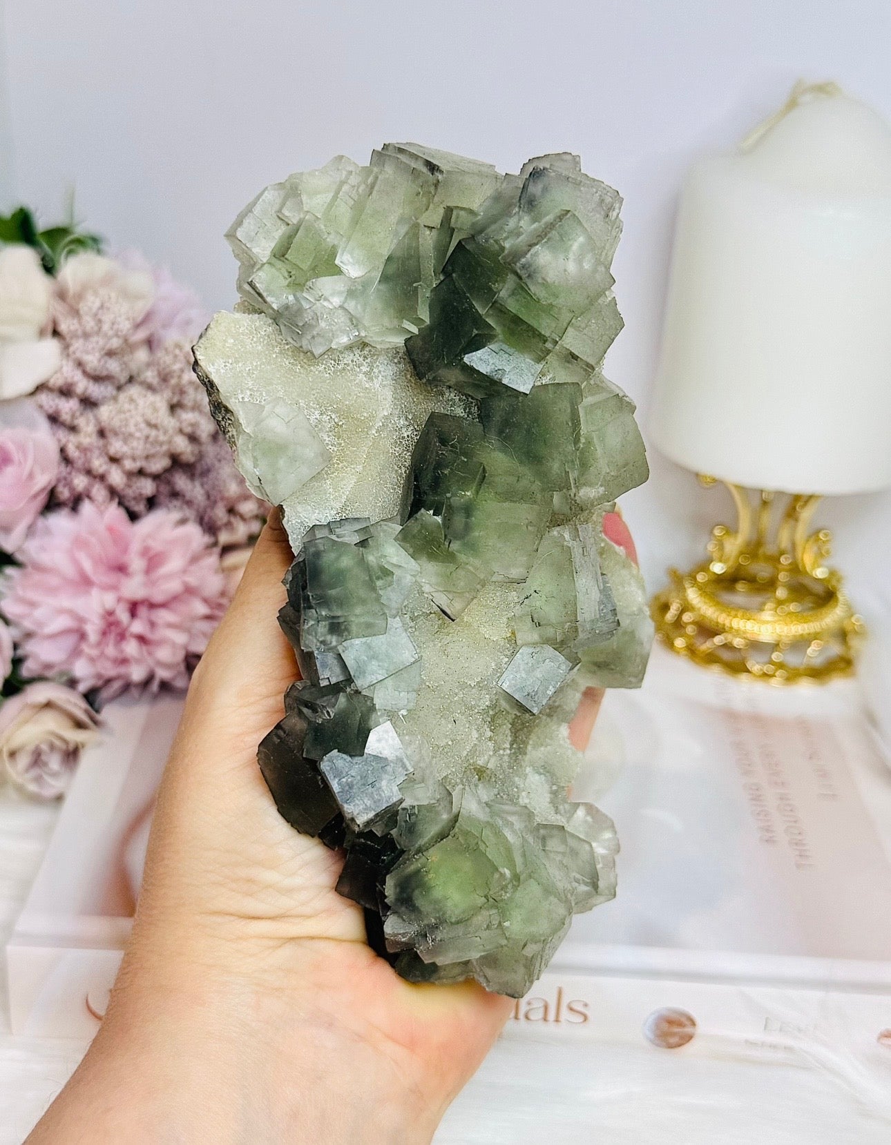 Large Green Cubed Fluorite Specimen 15cm 503g