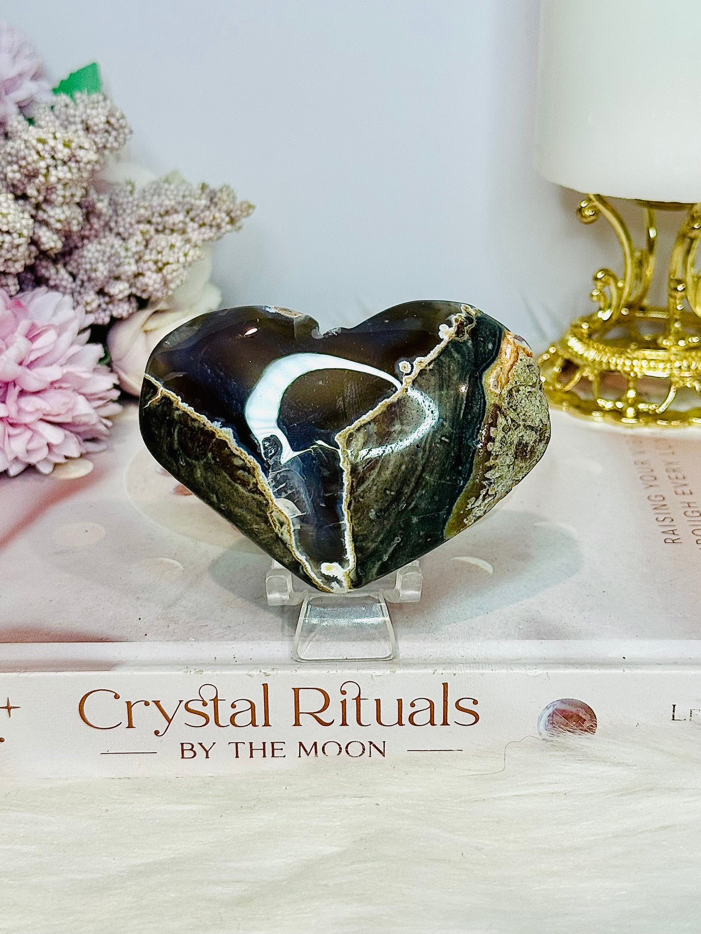 Volcano Agate Puffy Heart 8cm On Stand