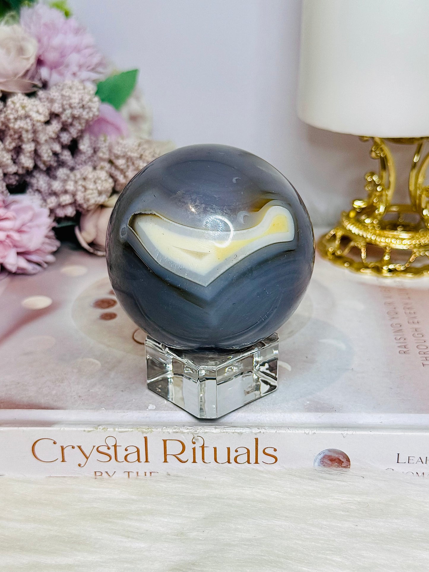 Large Agate Sphere On Stand 381g