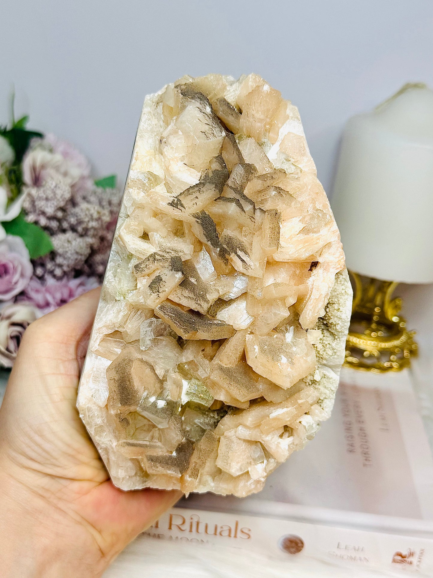 Large Natural Apophyllite X Calcite Freeform 855g 14cm