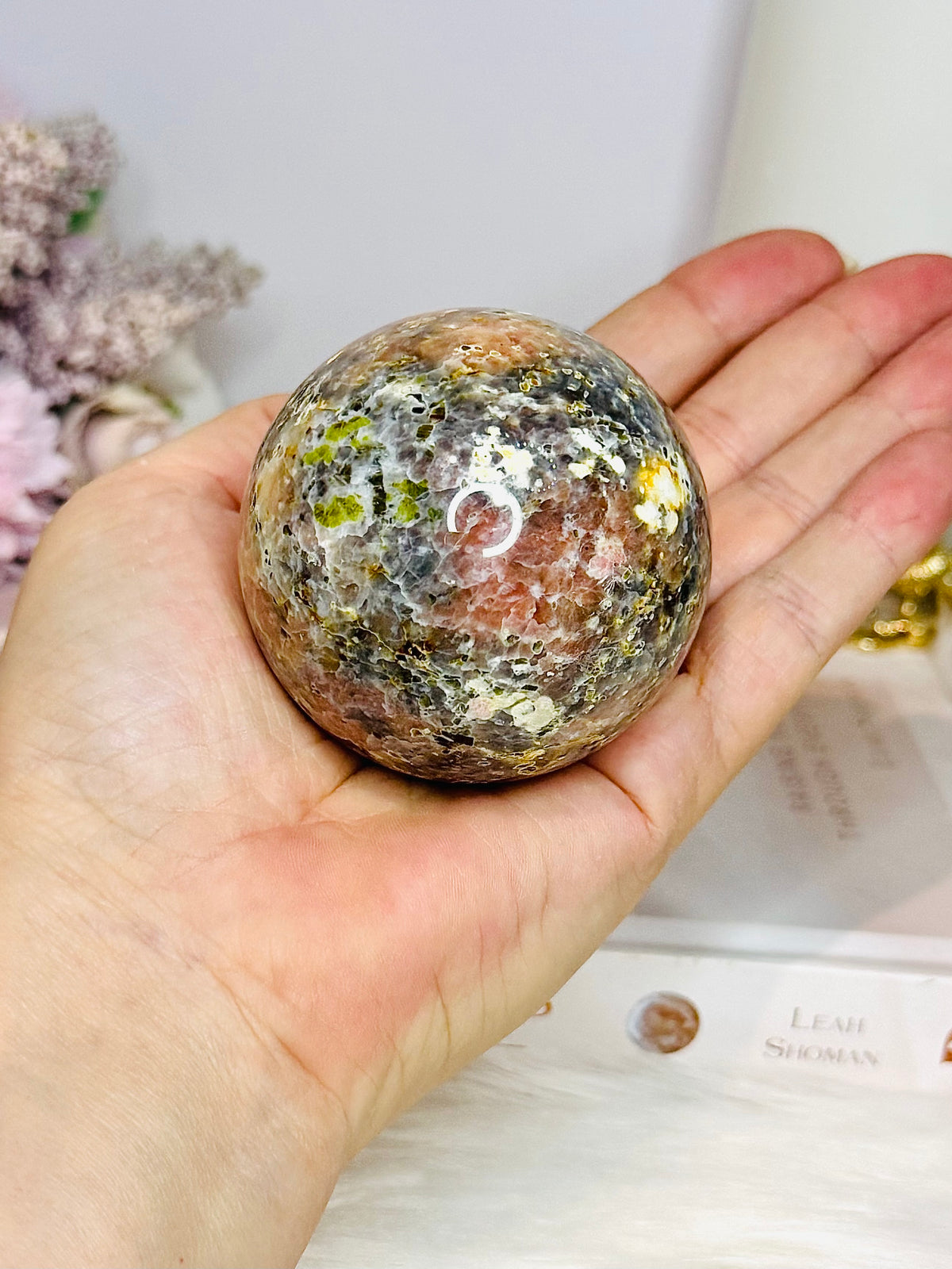 Plum Blossom Jasper Sphere on Stand 301g