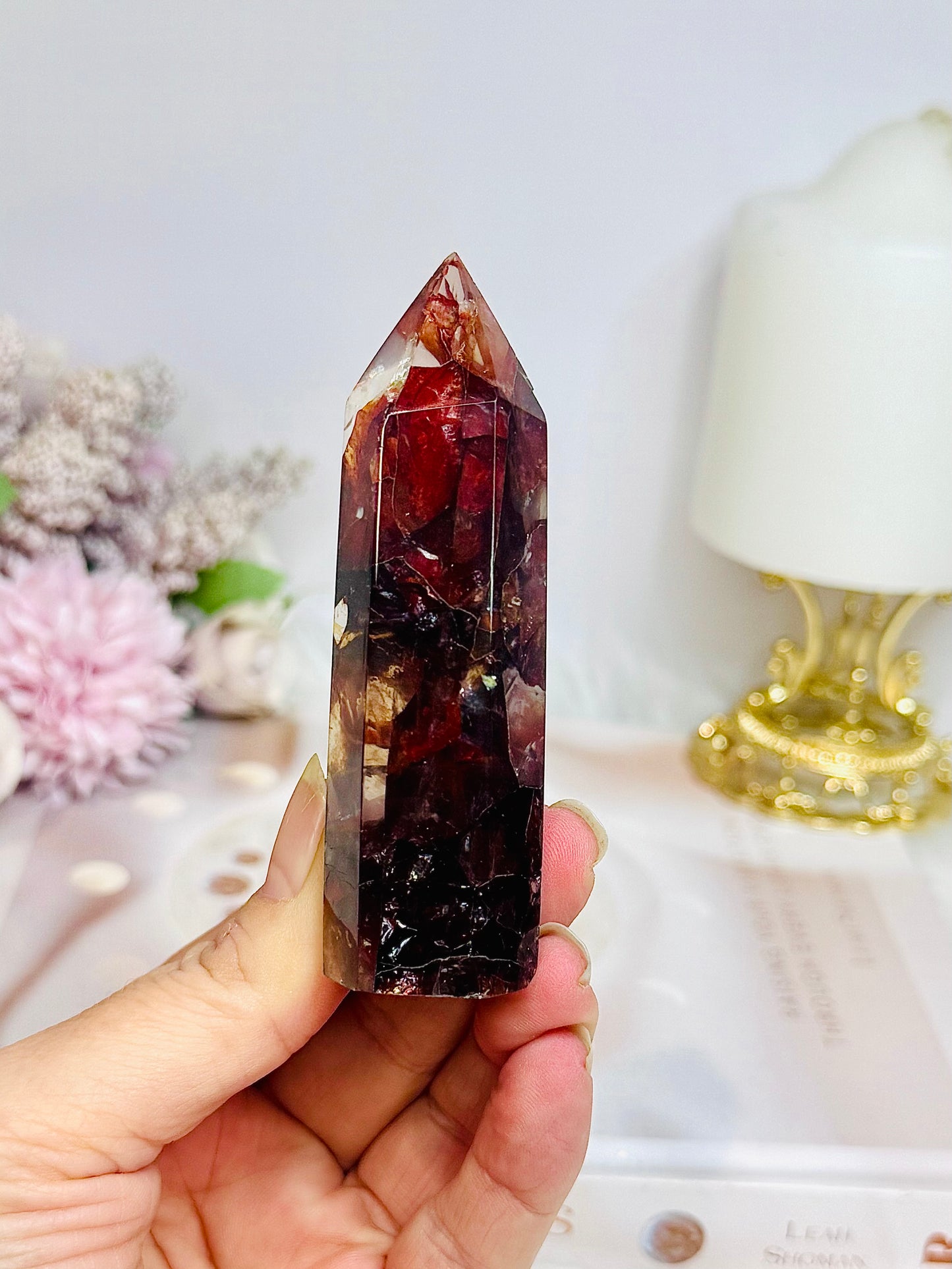 High Grade Fire Quartz Tower with Rainbows 8.5cm