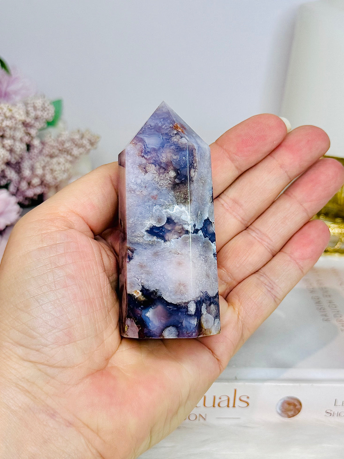 High Grade Chunky Blue Flower Agate Tower 8.5cm