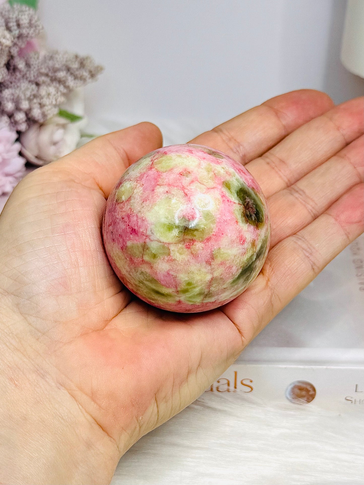 Thulite Sphere with Epidote 197g