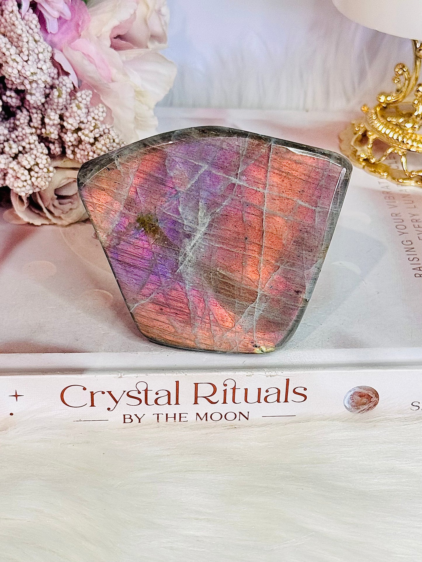 Wow! Incredible Pink, Purple & Orange Flash Natural Labradorite Polished Freeform 324grams