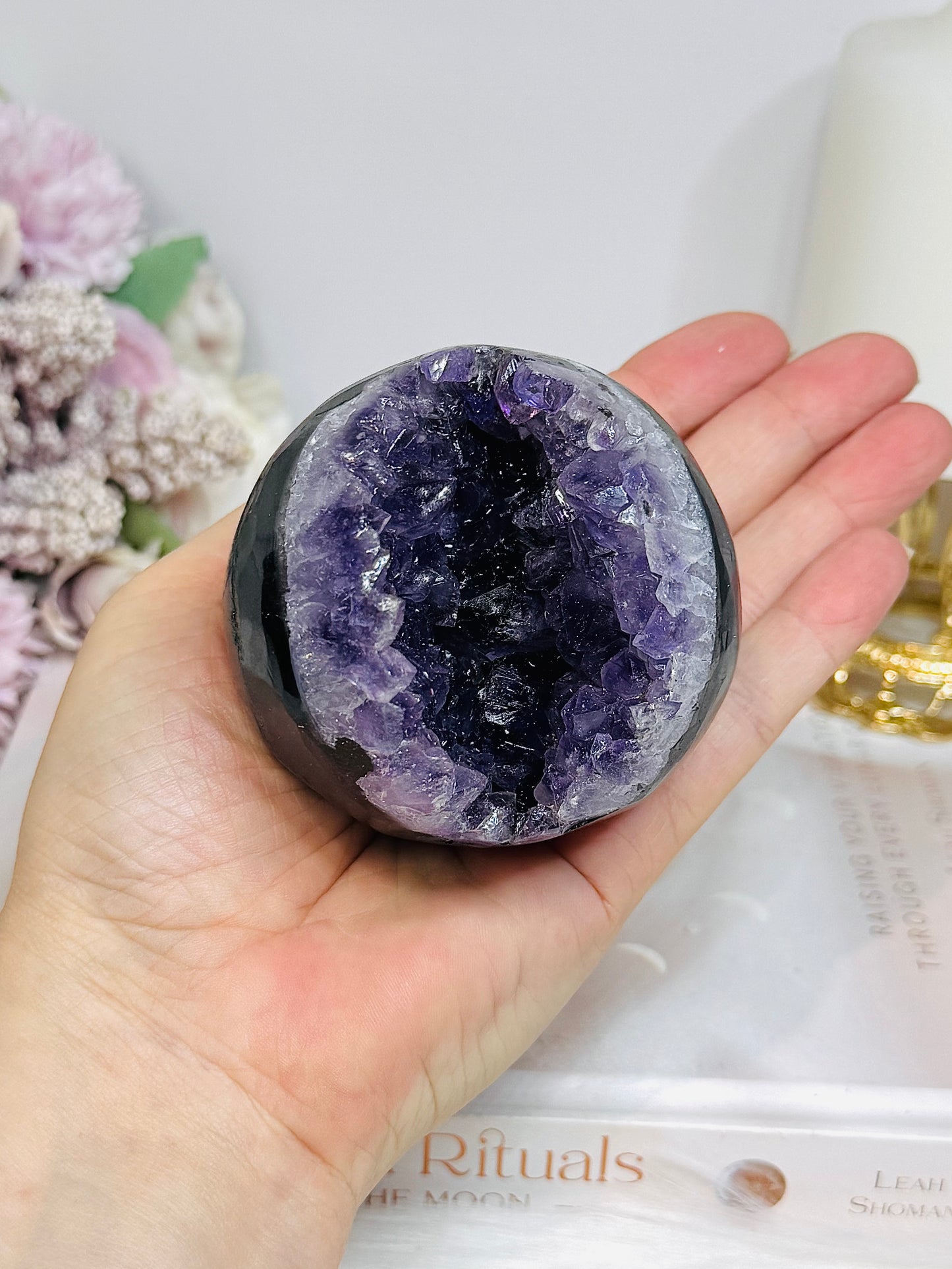 Large Druzy Amethyst Sphere on Stand 381g