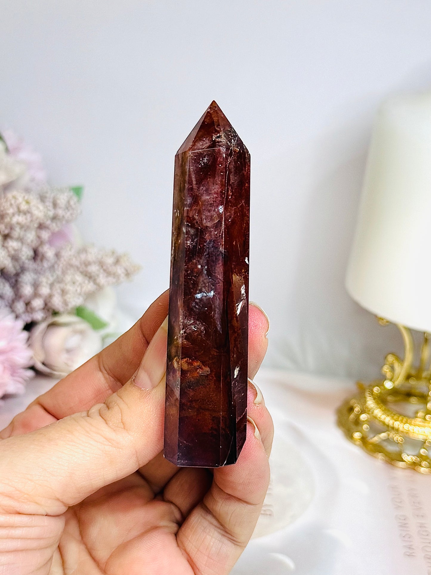 High Grade Fire Quartz Tower with Rainbows 8.5cm